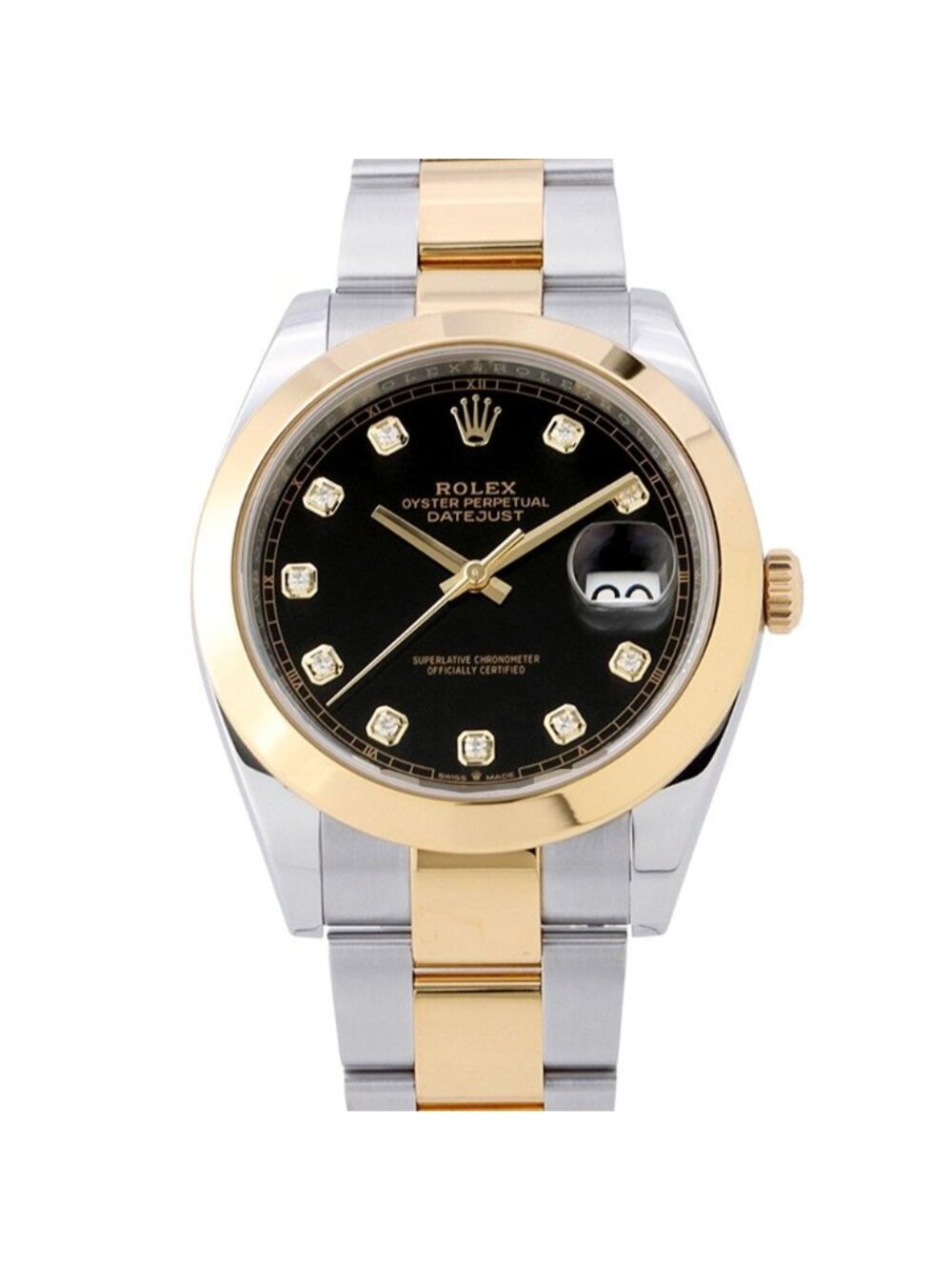 Rolex Datejust 41 SS 18k Yellow Gold Watch Black Dial Diamond